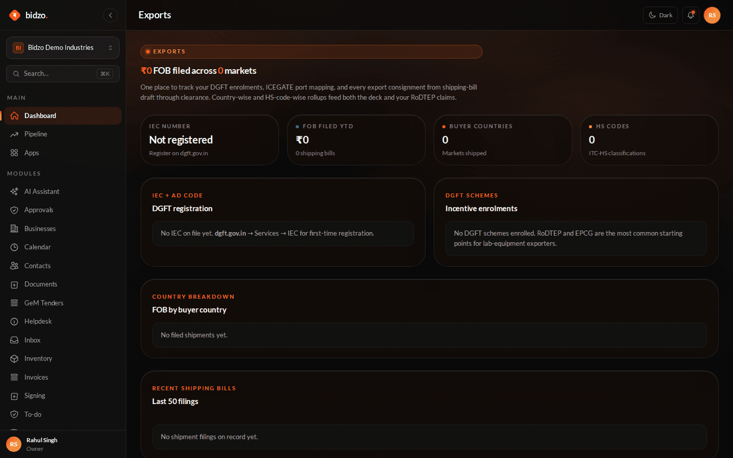 Export readiness screenshot