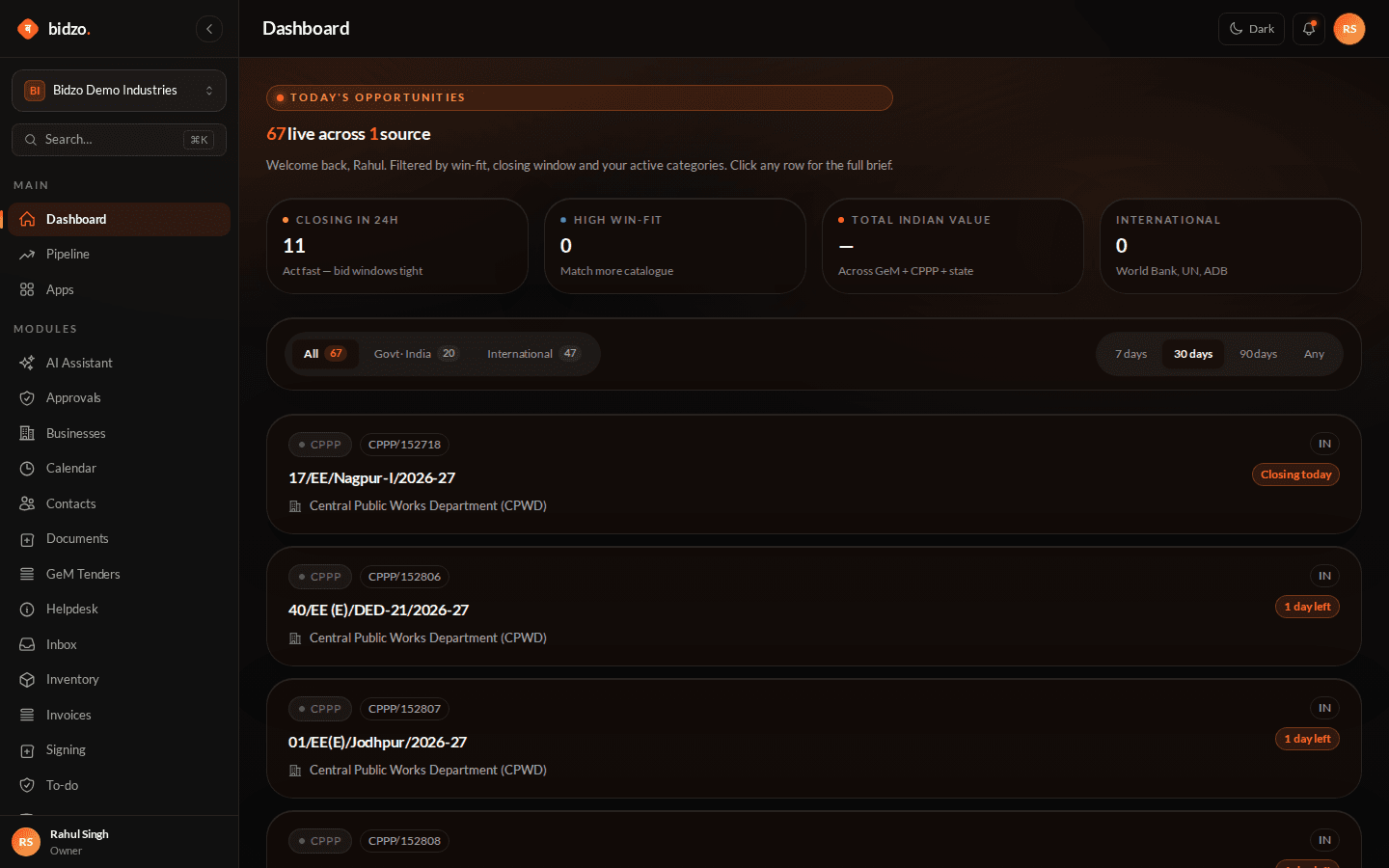 Tender discovery screenshot