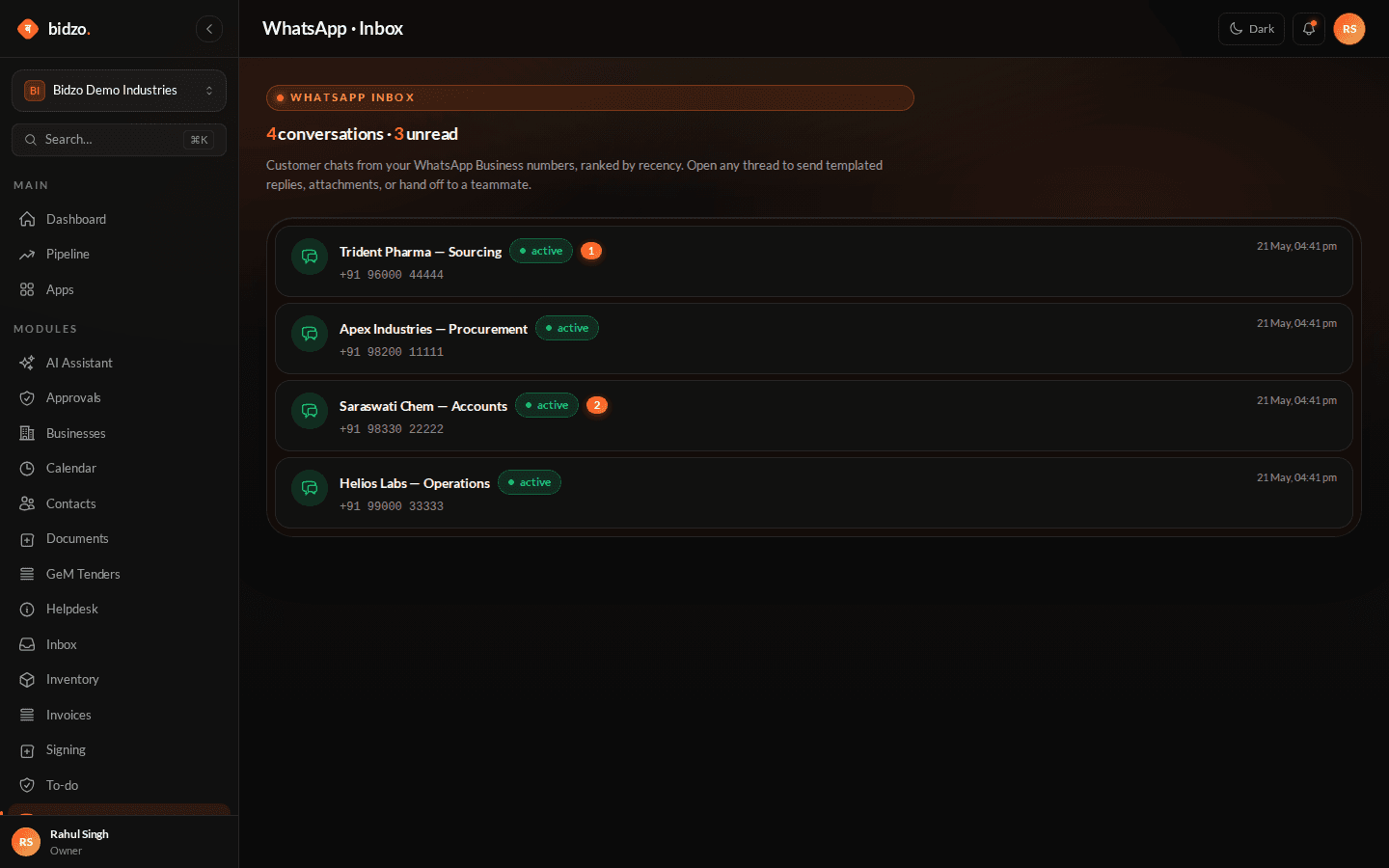 WhatsApp Business cockpit screenshot