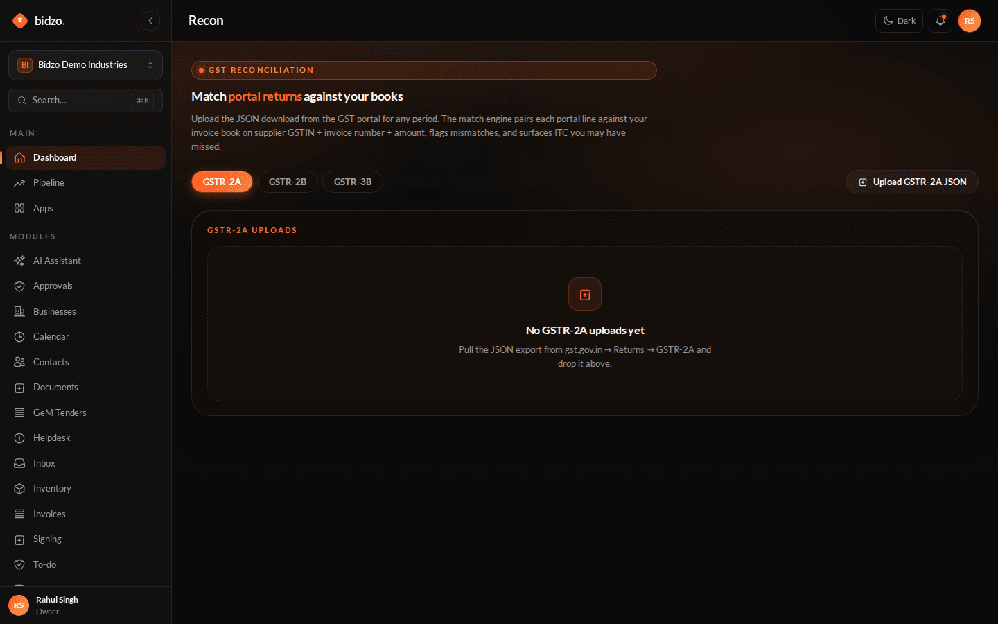 GSTR-2A / 2B reconciliation screenshot